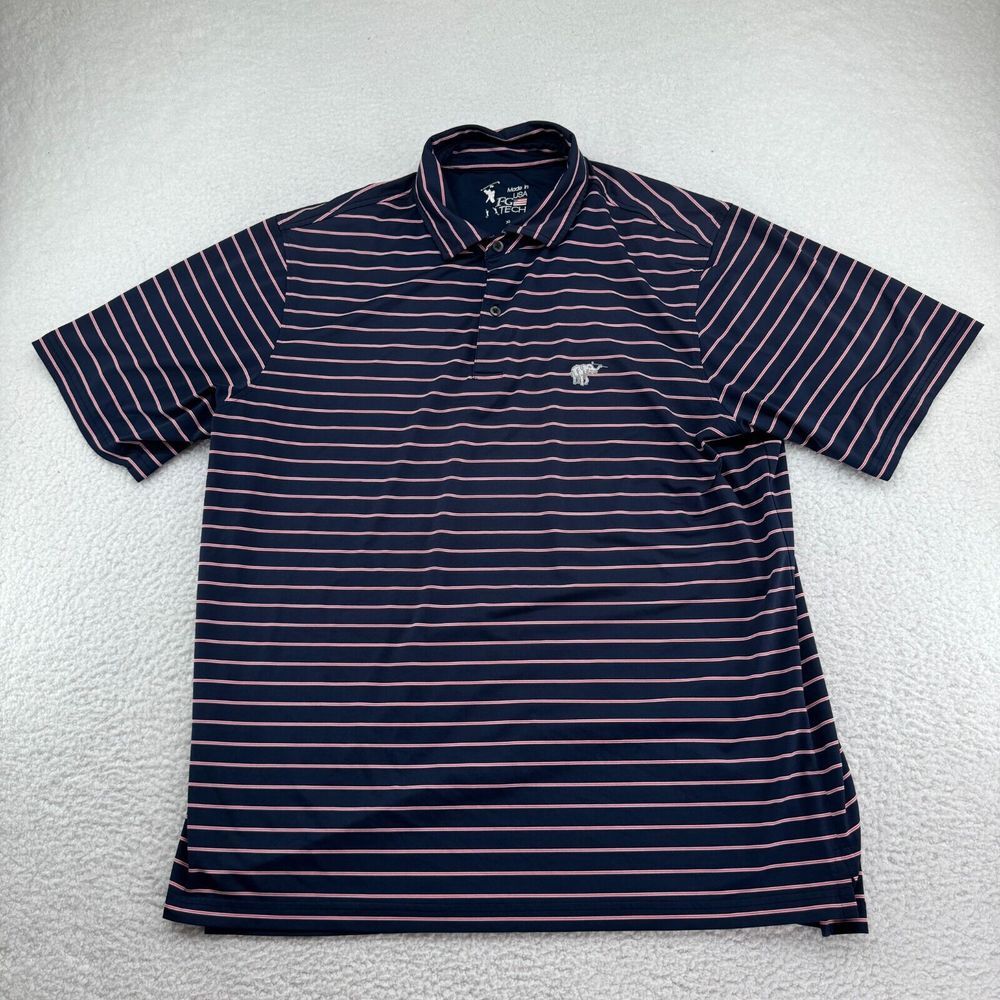 FG Tech Golf‎ Polo Mens XL Blue Striped Performance Short Sleeve Shirt USA Made